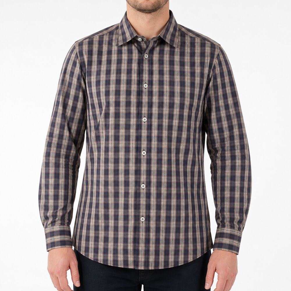 Ermenegildo Zegna Shirt Mens Medium Plaid Button Up Italy Luxe Work Casual